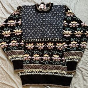Vintage Floral Knit Sweater - Black and Brown